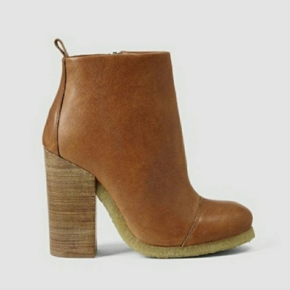 AllSaints Lakote cognac tan Leather chunky crepe gum sole booties 8